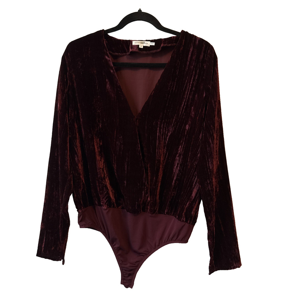 Good American NWT Womens L Whimsigoth Red Velvet Slit Sleeve Wrap Thong Bodysuit